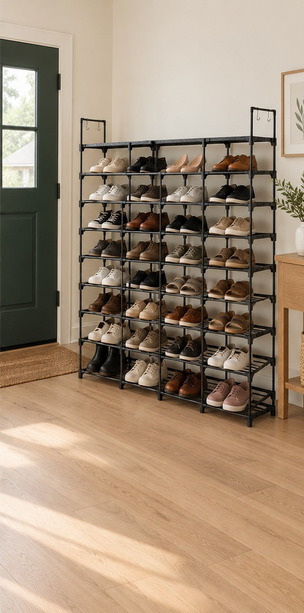 Same entryway with shoes organized on the 10-tier rack