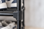 Close-up of a shoe rack plastic corner connector