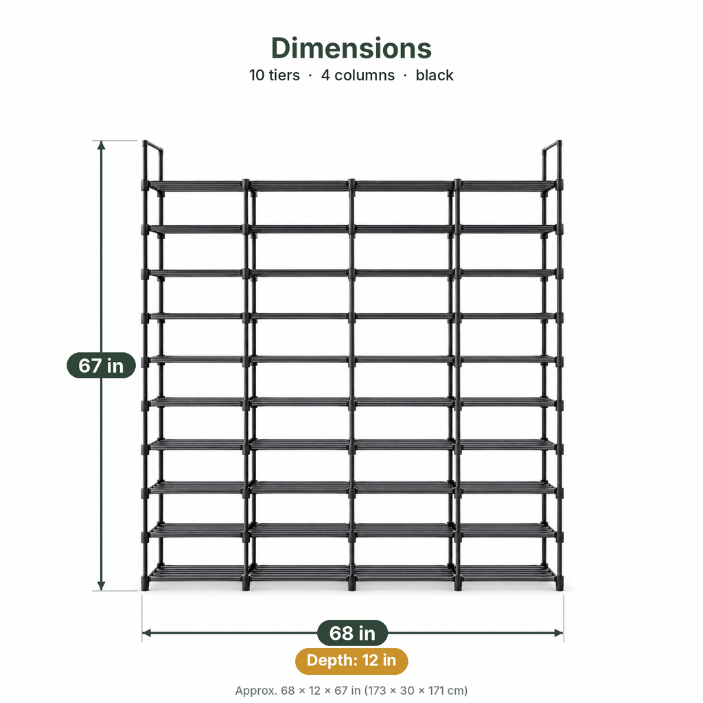 Shoe rack dimensions, approx. 68 x 12 x 67 in