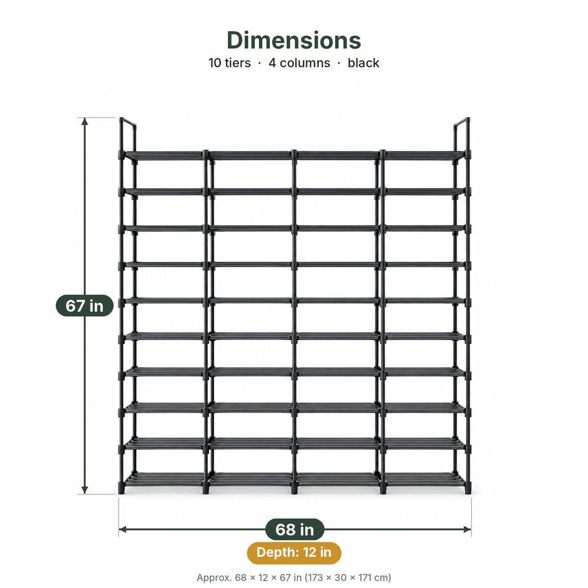 Shoe rack dimensions, approx. 68 x 12 x 67 in
